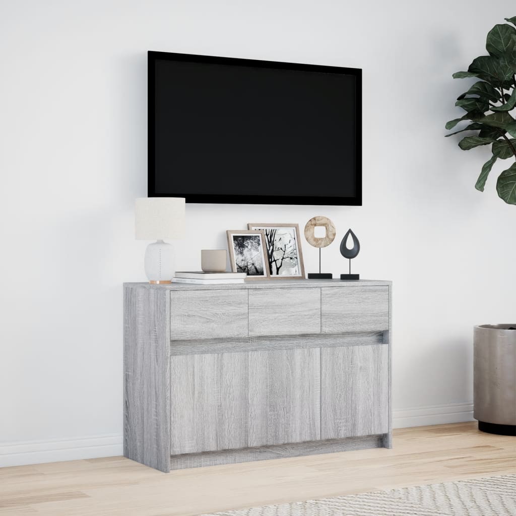 TV Cabinet with LED Grey Sonoma 91x34x61 cm Engineered Wood