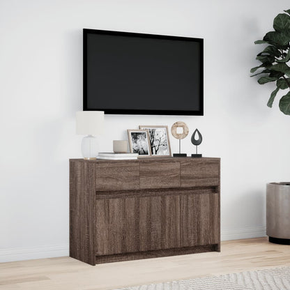 TV Cabinet with LED Brown Oak 91x34x61 cm Engineered Wood