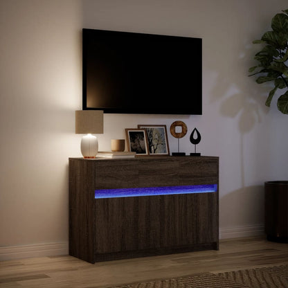 TV Cabinet with LED Brown Oak 91x34x61 cm Engineered Wood