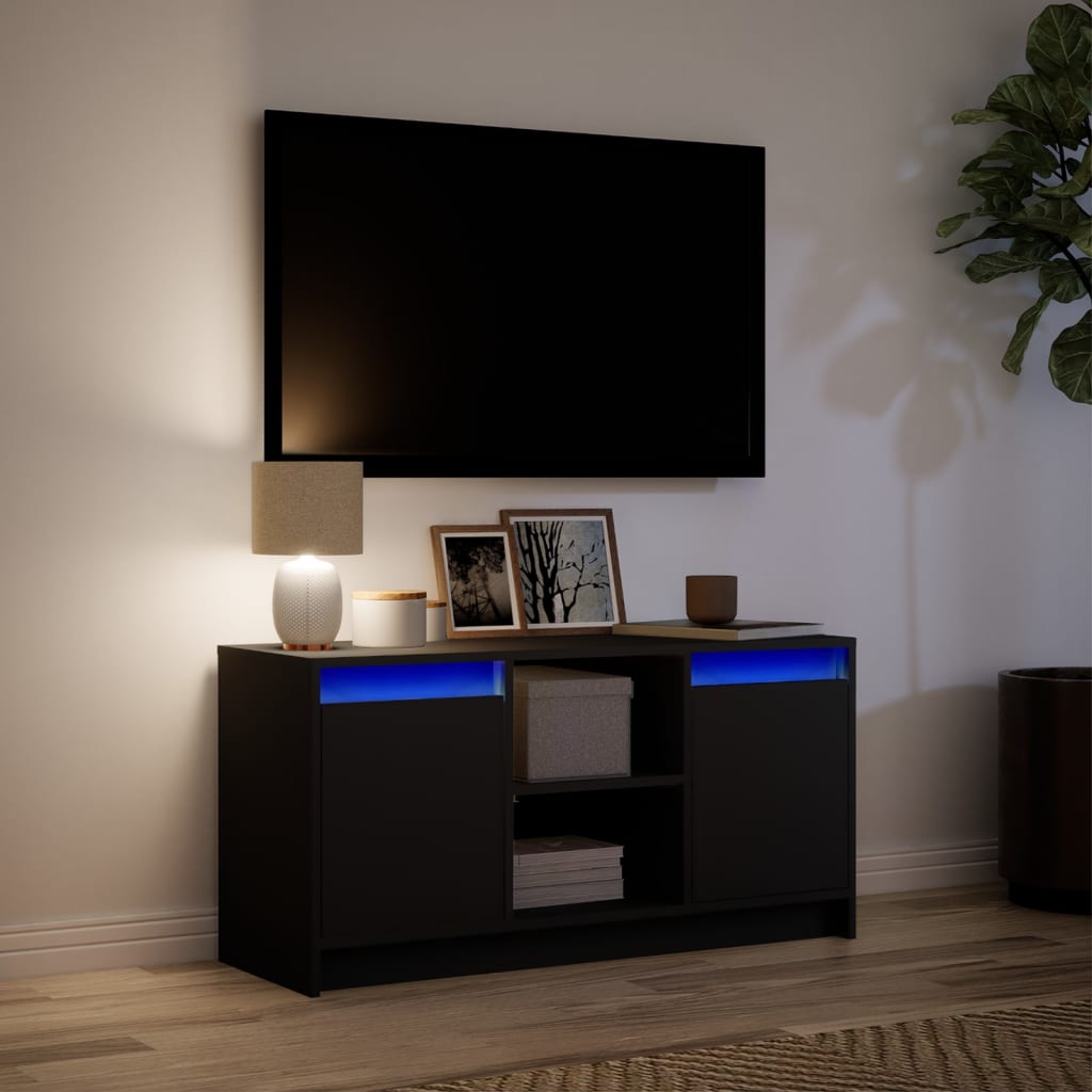 TV Cabinet with LED Black 100x34x50 cm Engineered Wood