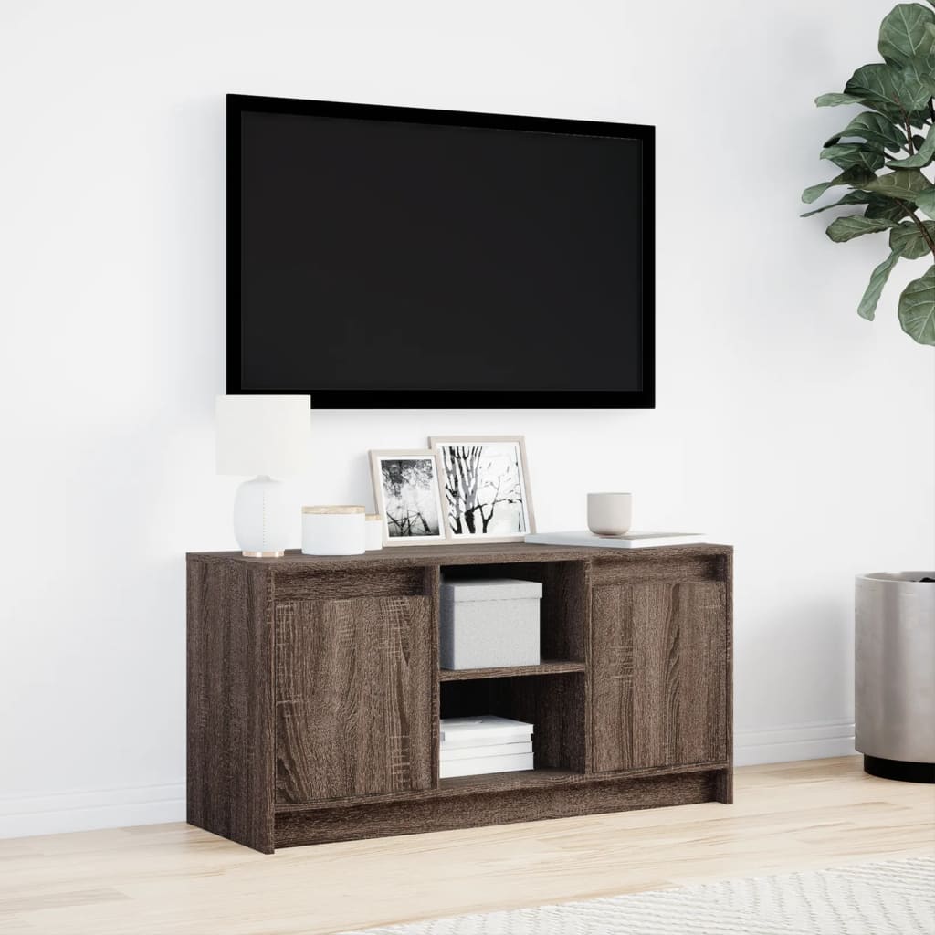 TV Cabinet with LED Brown Oak 100x34x50 cm Engineered Wood