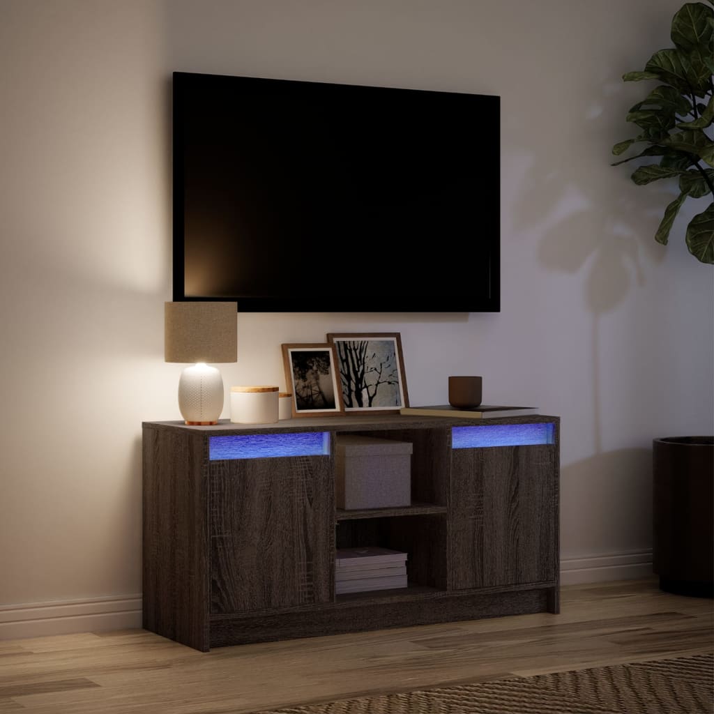 TV Cabinet with LED Brown Oak 100x34x50 cm Engineered Wood