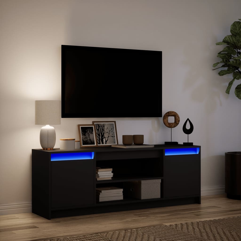 TV Cabinet with LED Black 139.5x34x50 cm Engineered Wood