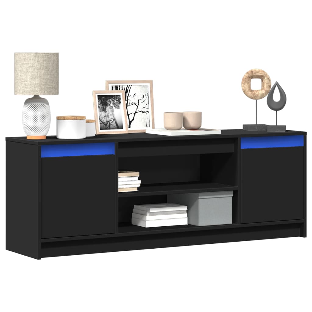 TV Cabinet with LED Black 139.5x34x50 cm Engineered Wood