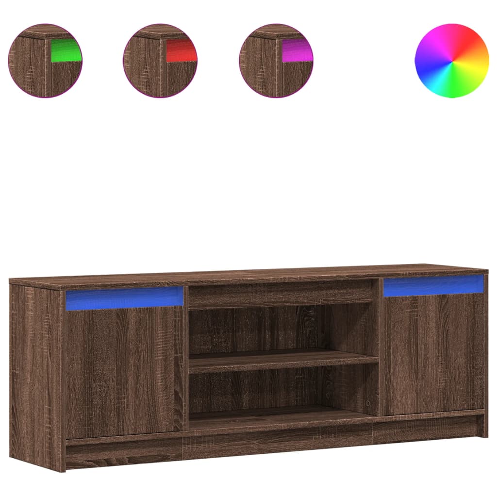 TV Cabinet with LED Brown Oak 139.5x34x50 cm Engineered Wood