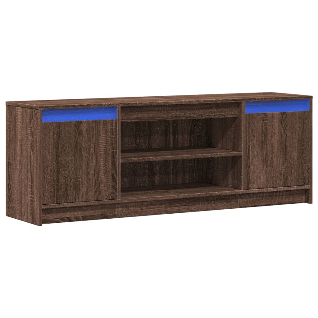 TV Cabinet with LED Brown Oak 139.5x34x50 cm Engineered Wood