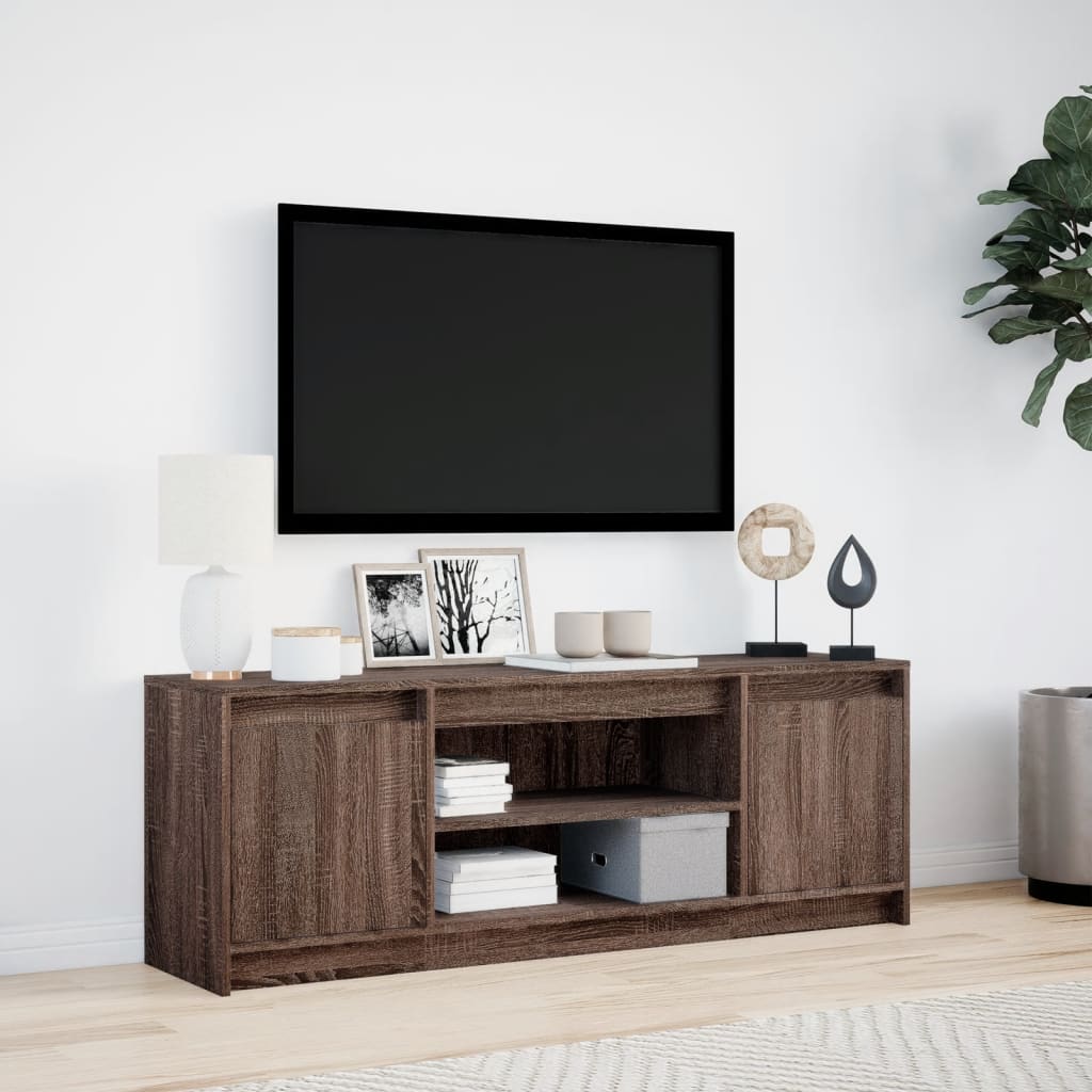 TV Cabinet with LED Brown Oak 139.5x34x50 cm Engineered Wood