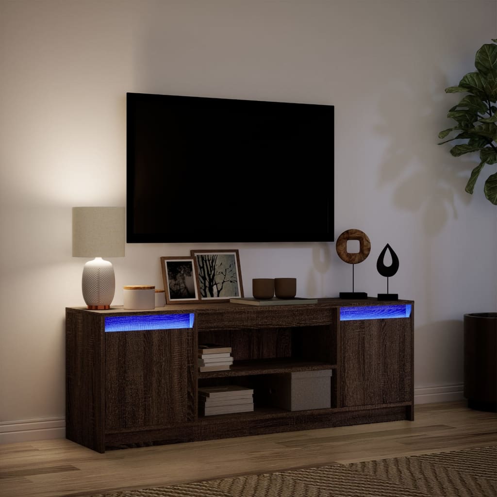 TV Cabinet with LED Brown Oak 139.5x34x50 cm Engineered Wood