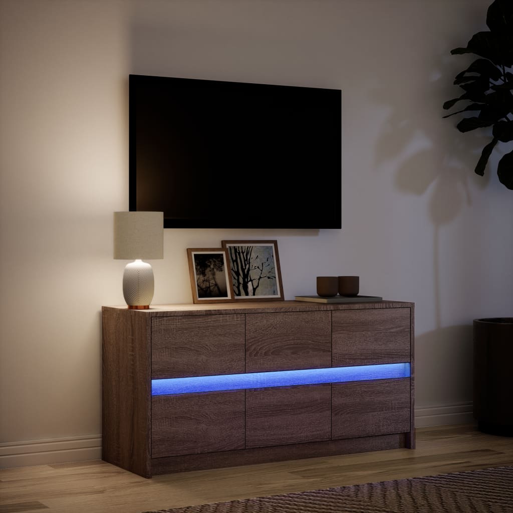 TV Cabinet with LED Brown Oak 100x34x50 cm Engineered Wood