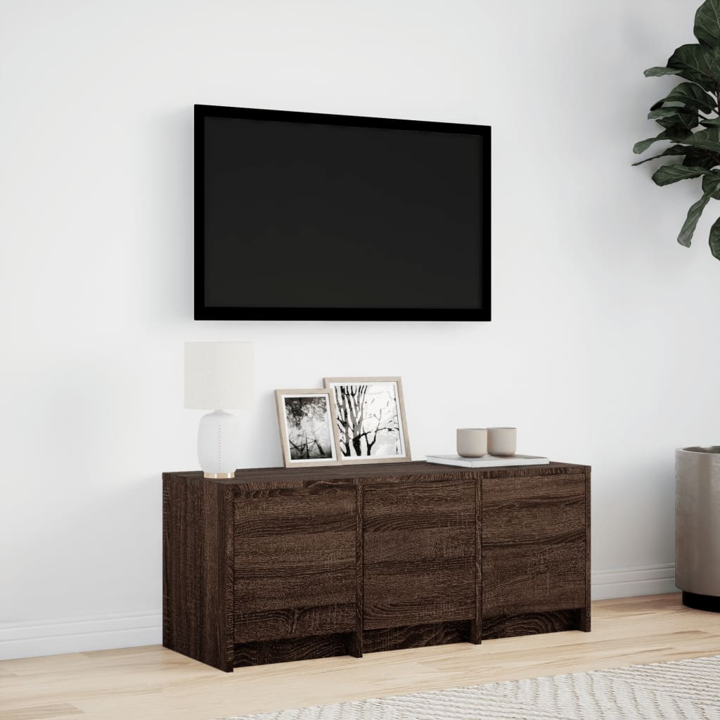 TV Cabinet with LED Brown Oak 97x34x40 cm Engineered Wood