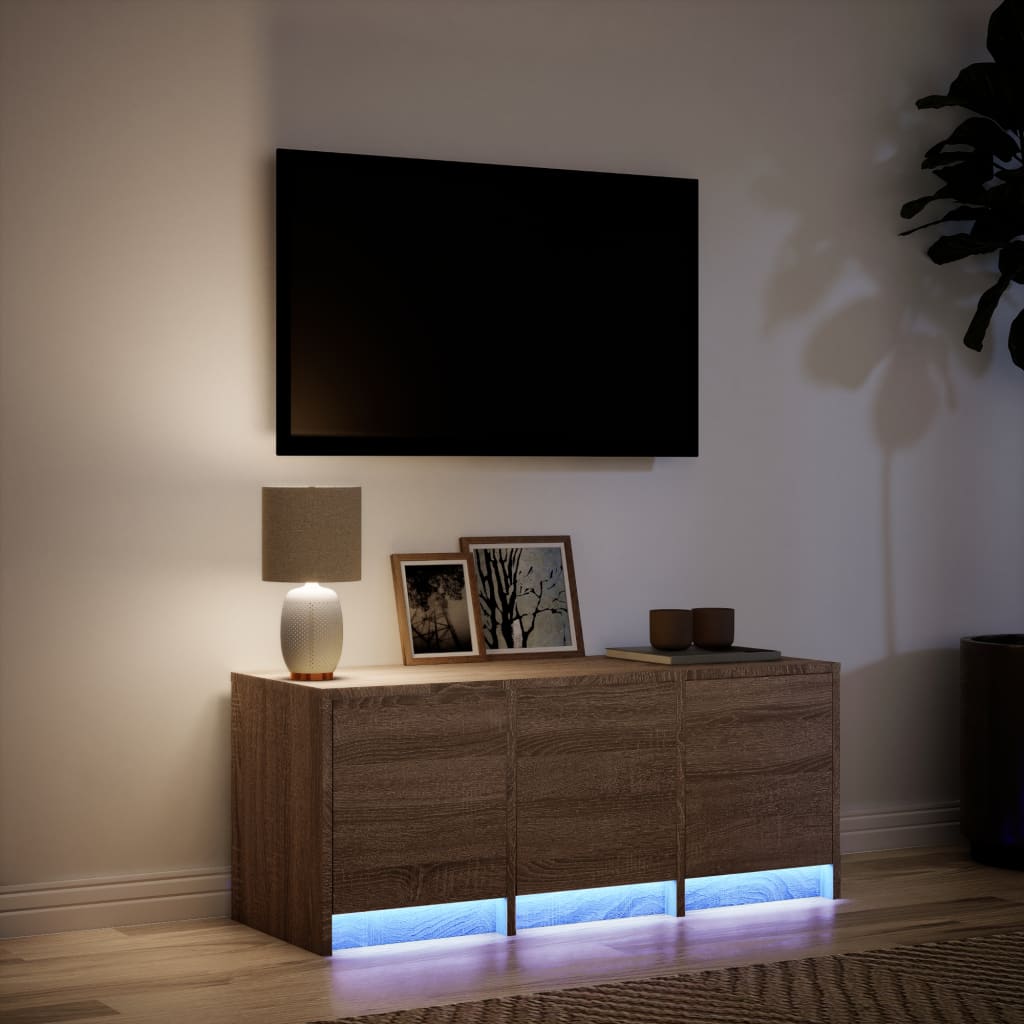 TV Cabinet with LED Brown Oak 97x34x40 cm Engineered Wood