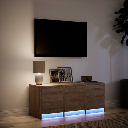 TV Cabinet with LED Brown Oak 97x34x40 cm Engineered Wood