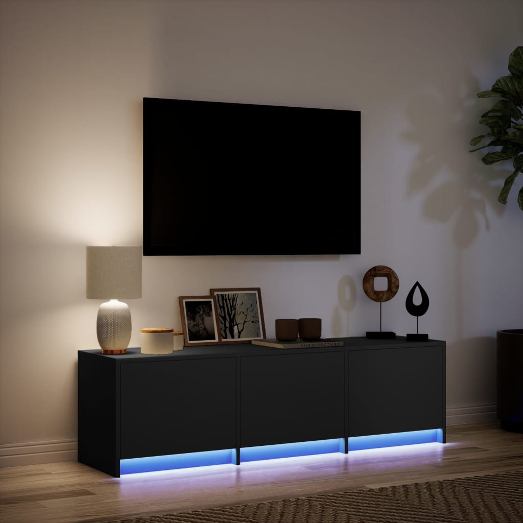 TV Cabinet with LED Black 140x34x40 cm Engineered Wood