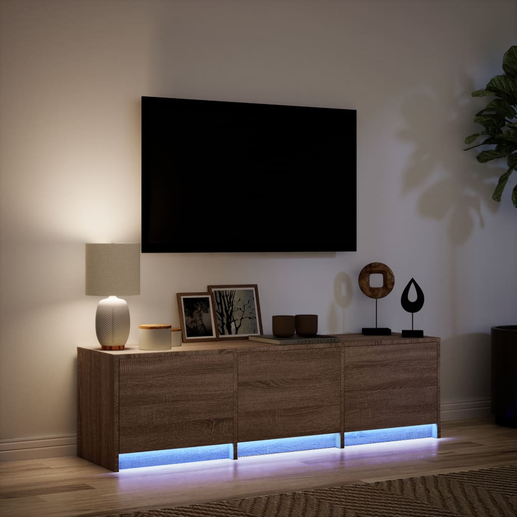 TV Cabinet with LED Brown Oak 140x34x40 cm Engineered Wood