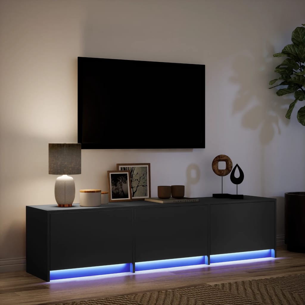 TV Cabinet with LED Black 165x34x40 cm Engineered Wood