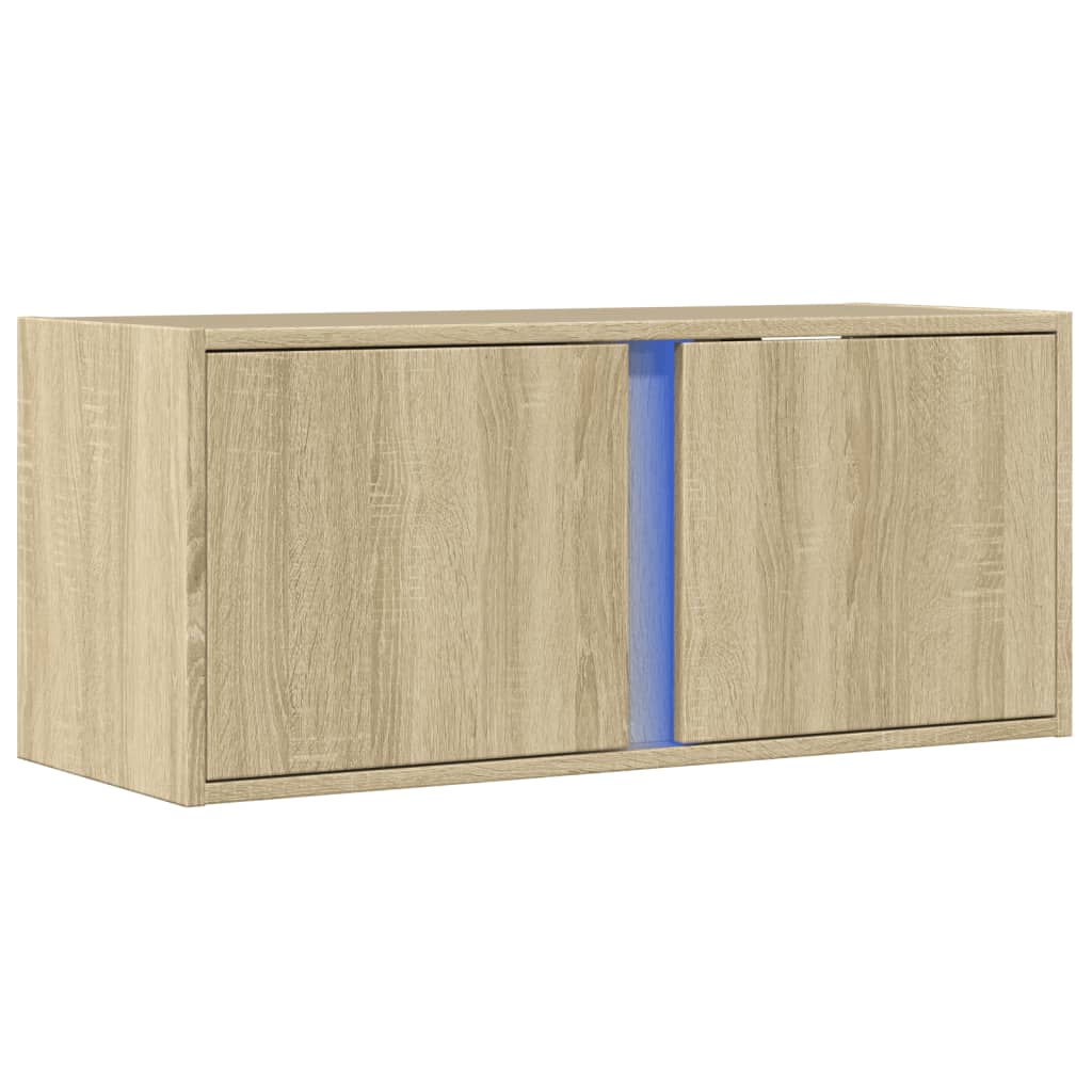 TV Wall Cabinet with LED Lights Sonoma Oak 80x31x35 cm