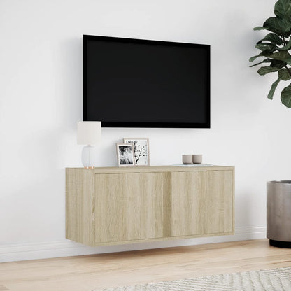 TV Wall Cabinet with LED Lights Sonoma Oak 80x31x35 cm