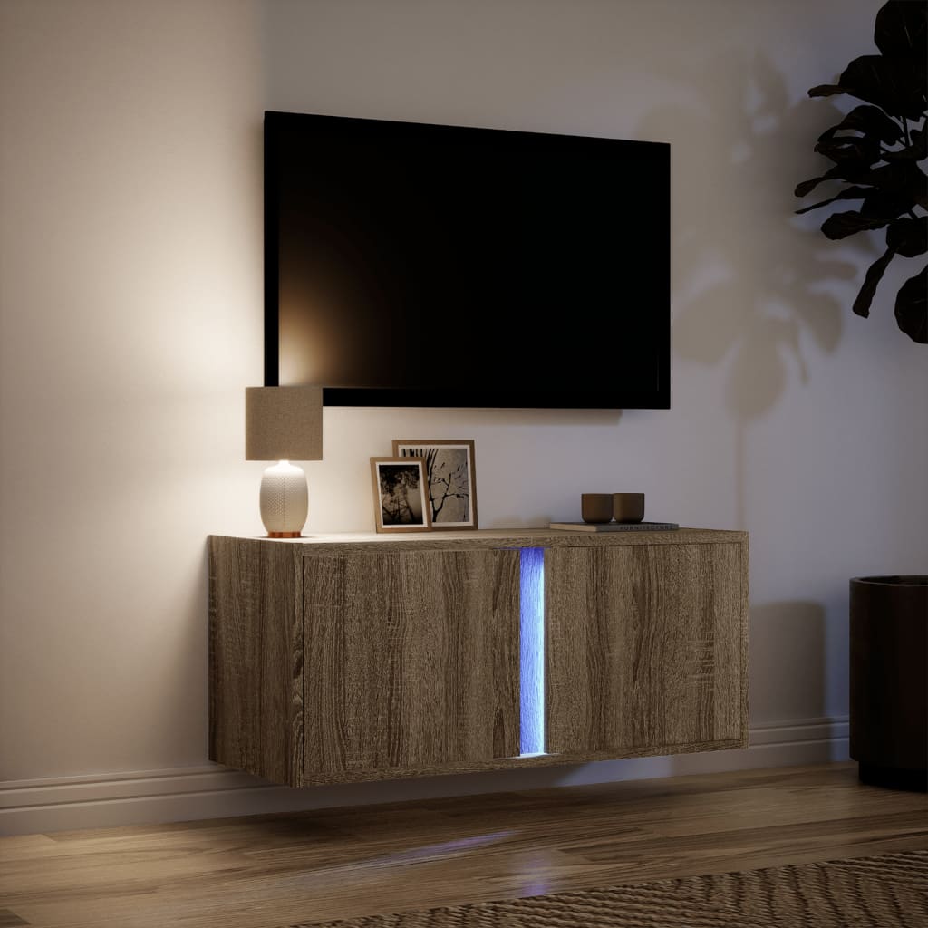 TV Wall Cabinet with LED Lights Sonoma Oak 80x31x35 cm