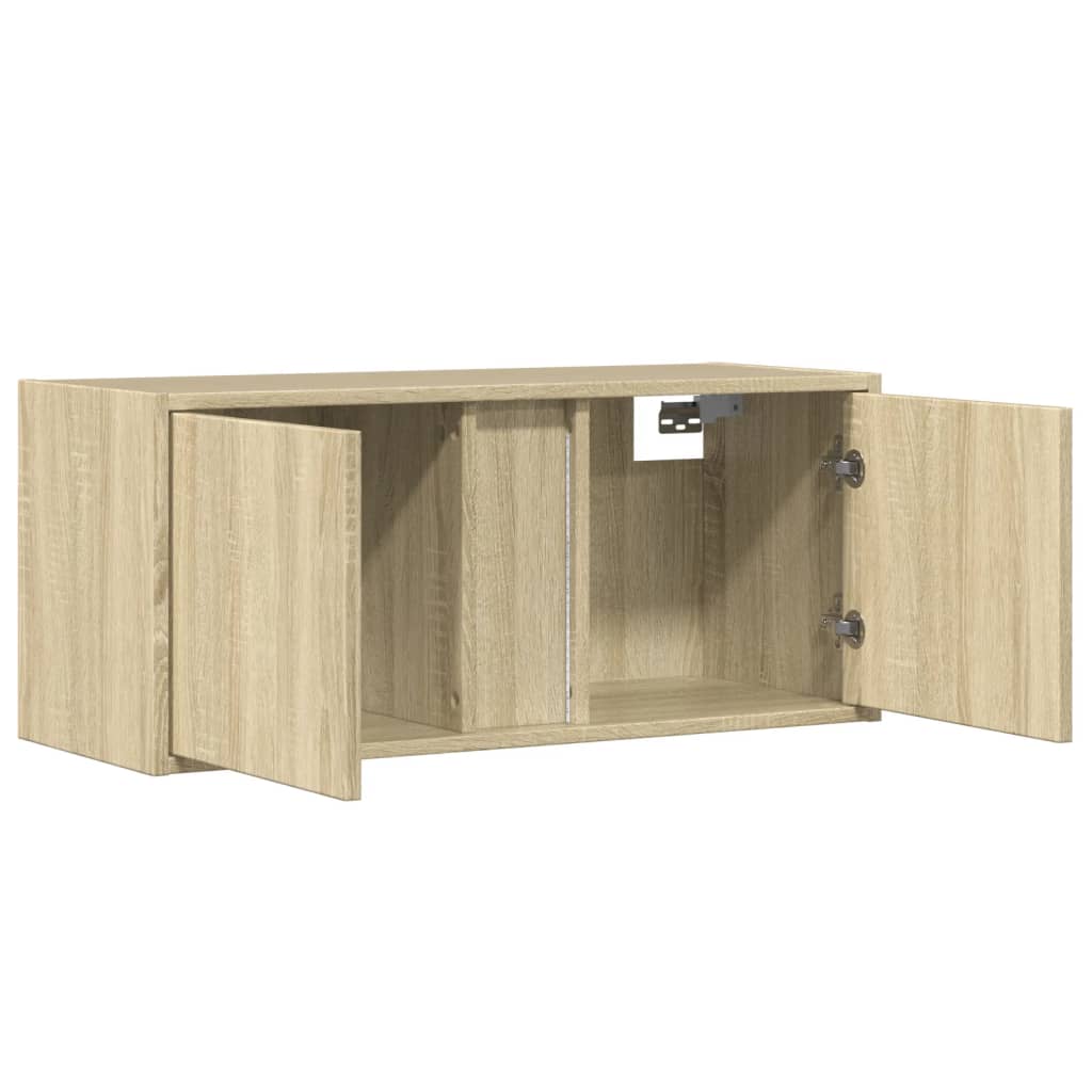 TV Wall Cabinet with LED Lights Sonoma Oak 80x31x35 cm