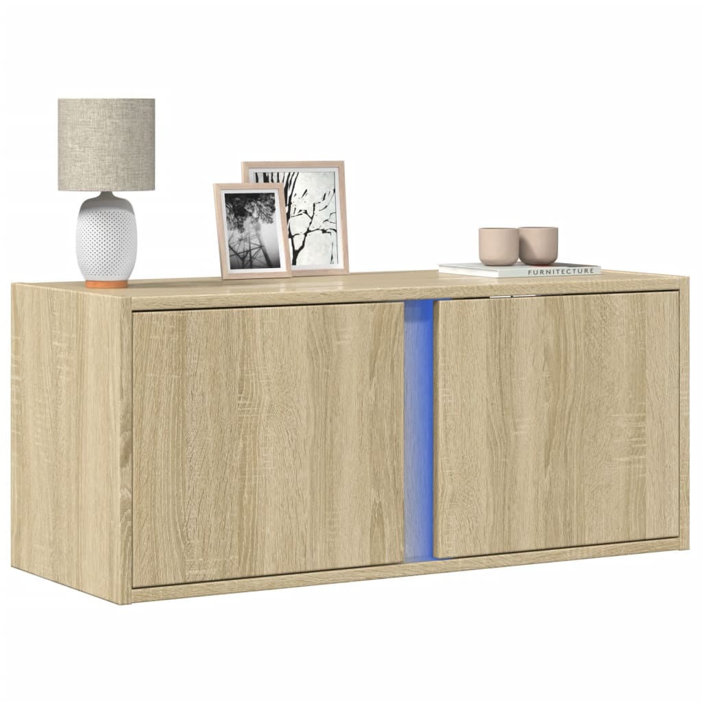 TV Wall Cabinet with LED Lights Sonoma Oak 80x31x35 cm