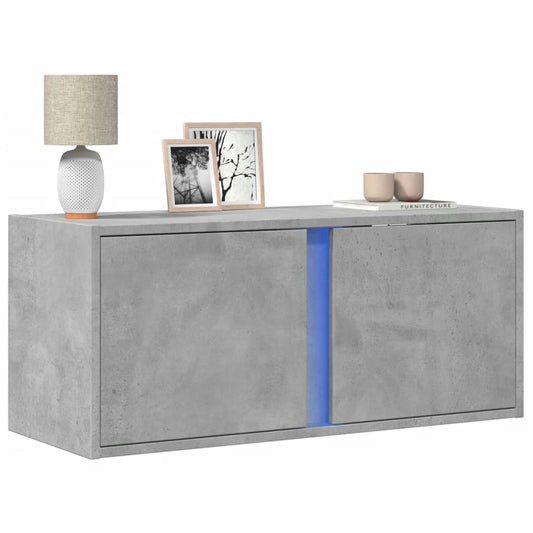 TV Wall Cabinet with LED Lights Concrete Grey 80x31x35 cm