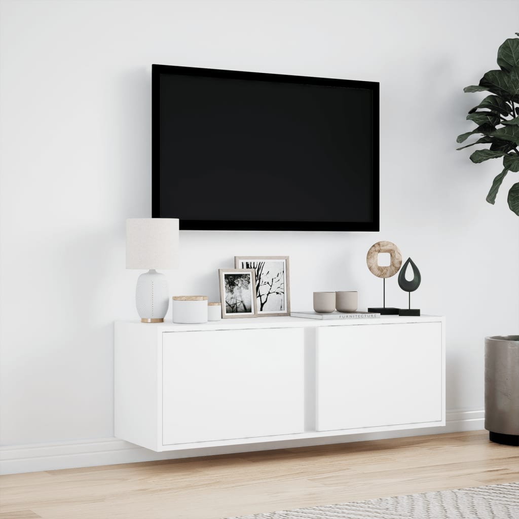 TV Wall Cabinet with LED Lights White 100x31x35 cm