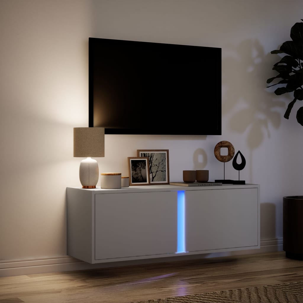 TV Wall Cabinet with LED Lights White 100x31x35 cm