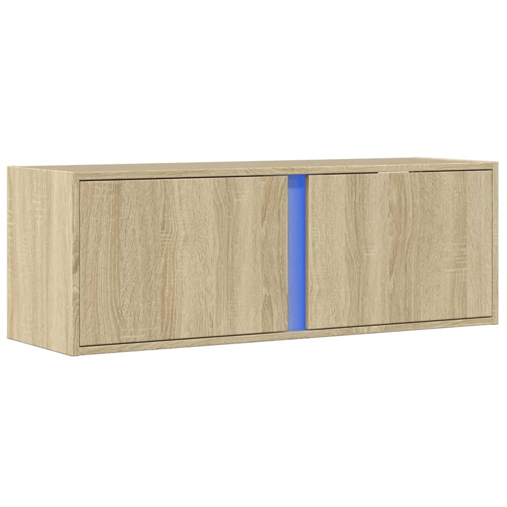 TV Wall Cabinet with LED Lights Sonoma Oak 100x31x35 cm