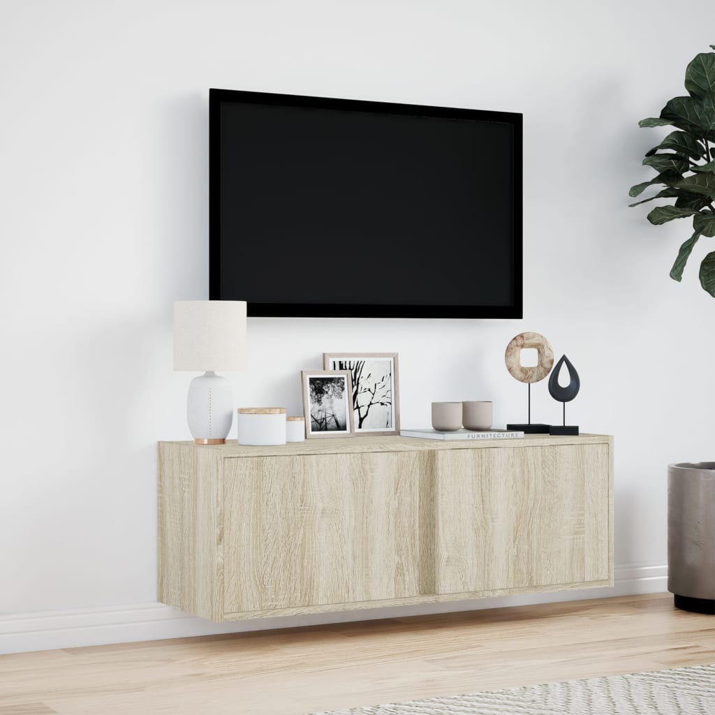 TV Wall Cabinet with LED Lights Sonoma Oak 100x31x35 cm