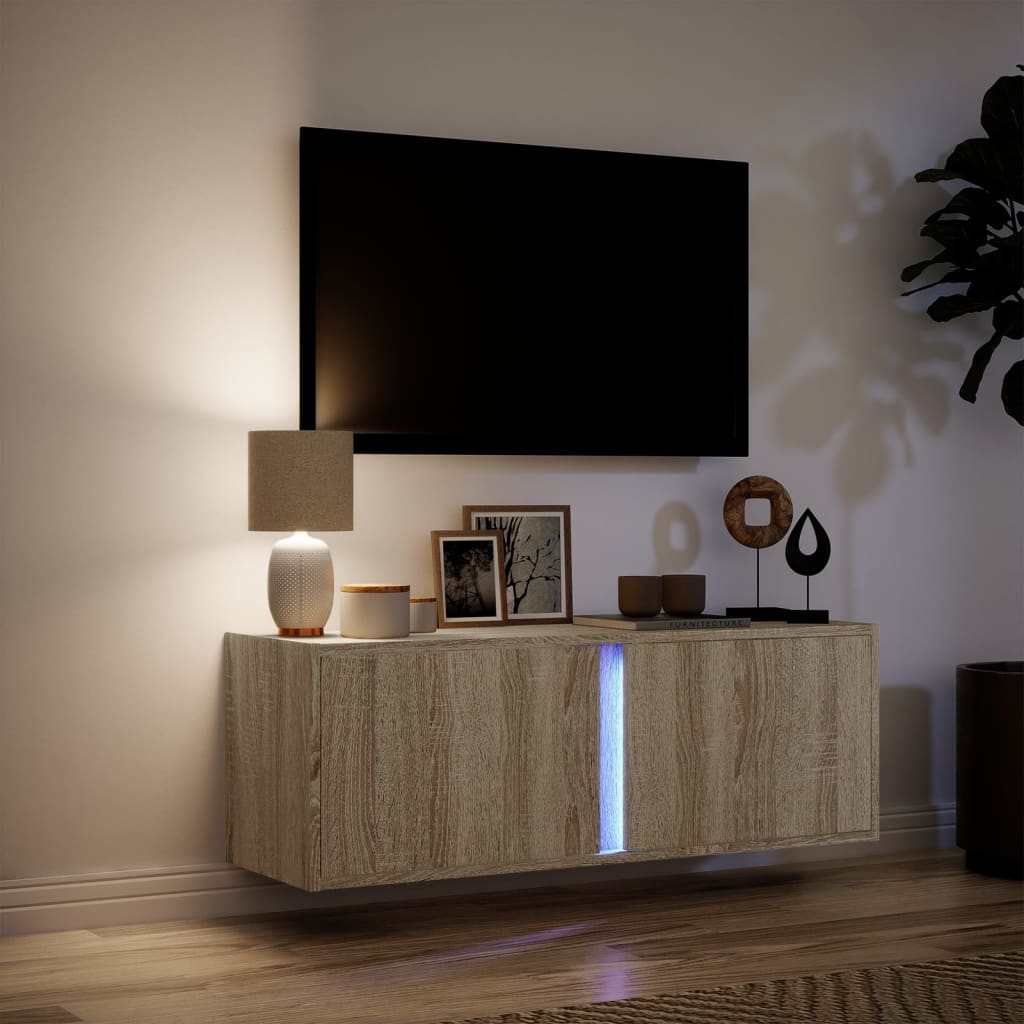 TV Wall Cabinet with LED Lights Sonoma Oak 100x31x35 cm