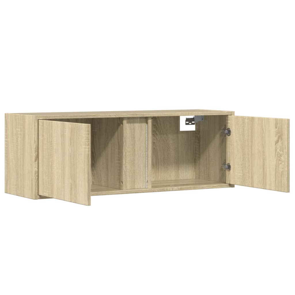 TV Wall Cabinet with LED Lights Sonoma Oak 100x31x35 cm