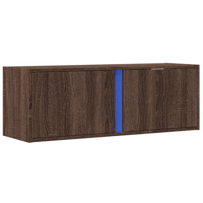 TV Wall Cabinet with LED Lights Brown Oak 100x31x35 cm