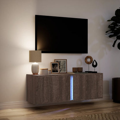 TV Wall Cabinet with LED Lights Brown Oak 100x31x35 cm