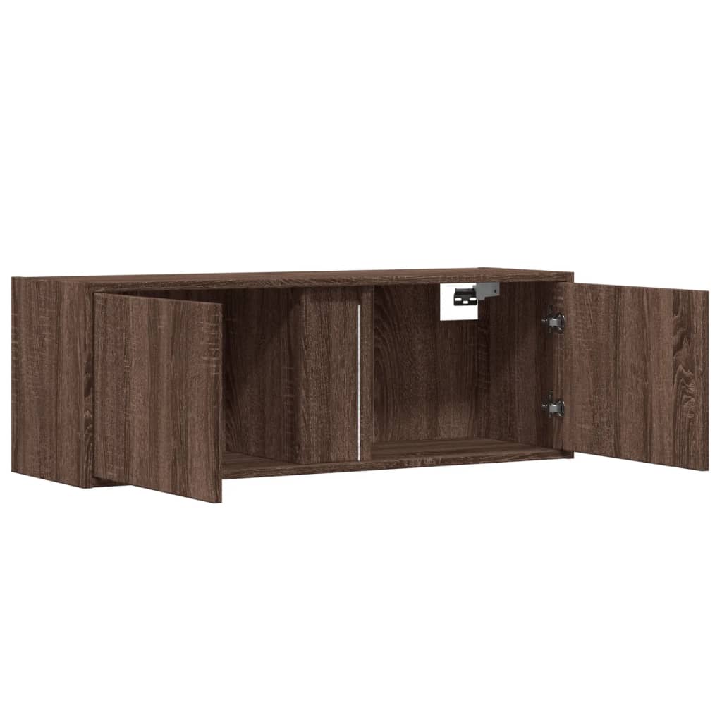 TV Wall Cabinet with LED Lights Brown Oak 100x31x35 cm