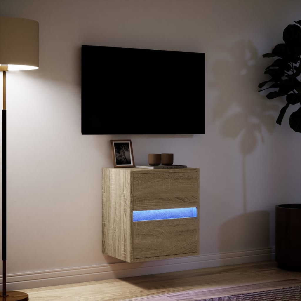 TV Wall Cabinet with LED Lights Sonoma Oak 41x31x45 cm