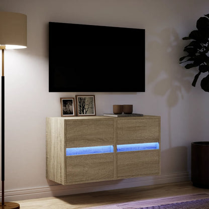 TV Wall Cabinets with LED Lights 2 pcs Sonoma Oak 41x31x45 cm