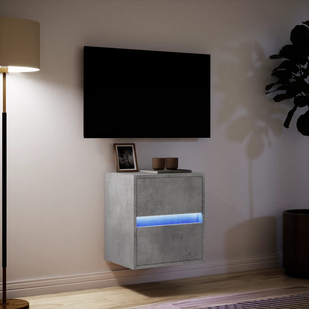 TV Wall Cabinet with LED Lights Concrete Grey 41x31x45 cm