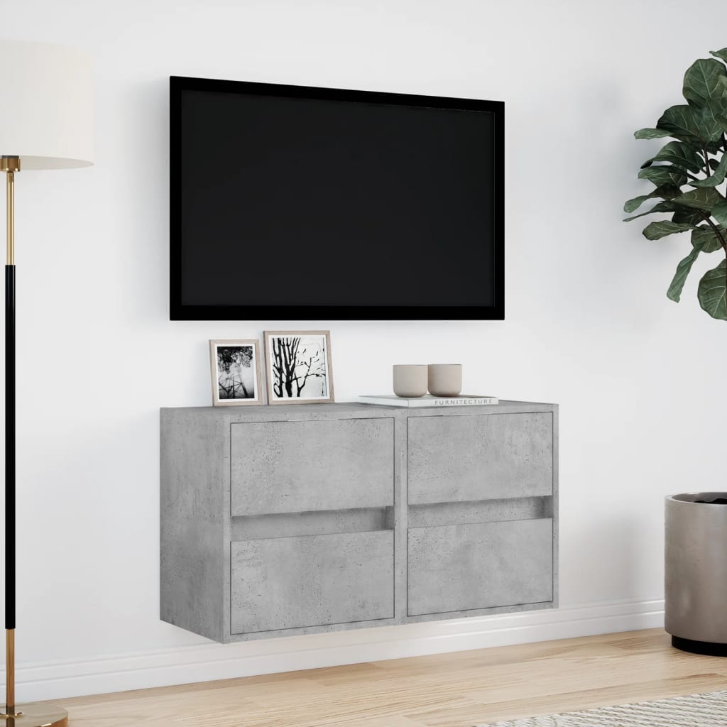 TV Wall Cabinets with LED Lights 2 pcs Concrete Grey 41x31x45 cm