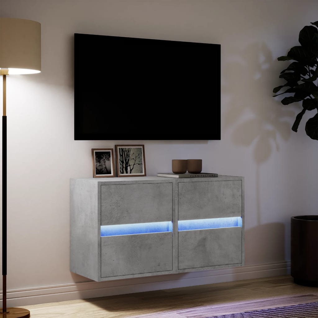 TV Wall Cabinets with LED Lights 2 pcs Concrete Grey 41x31x45 cm