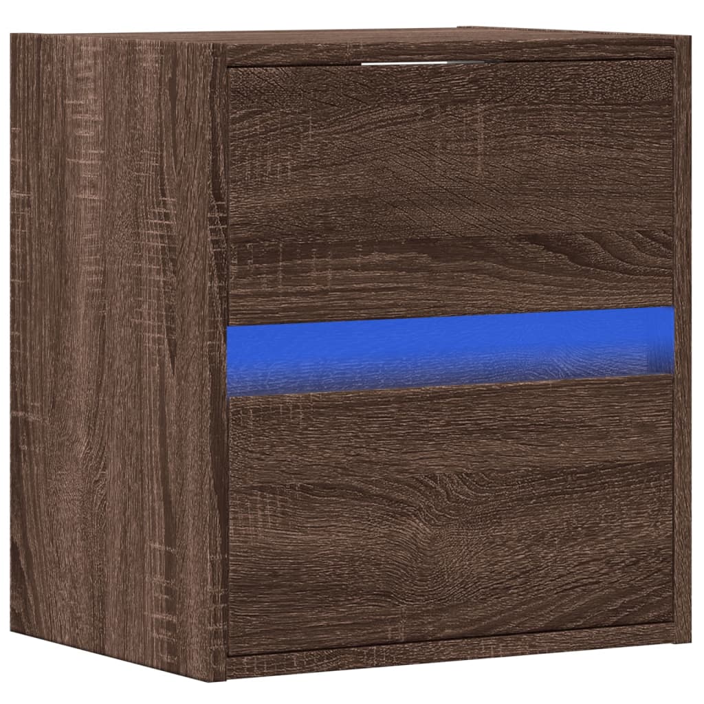 TV Wall Cabinet with LED Lights Brown Oak 41x31x45 cm