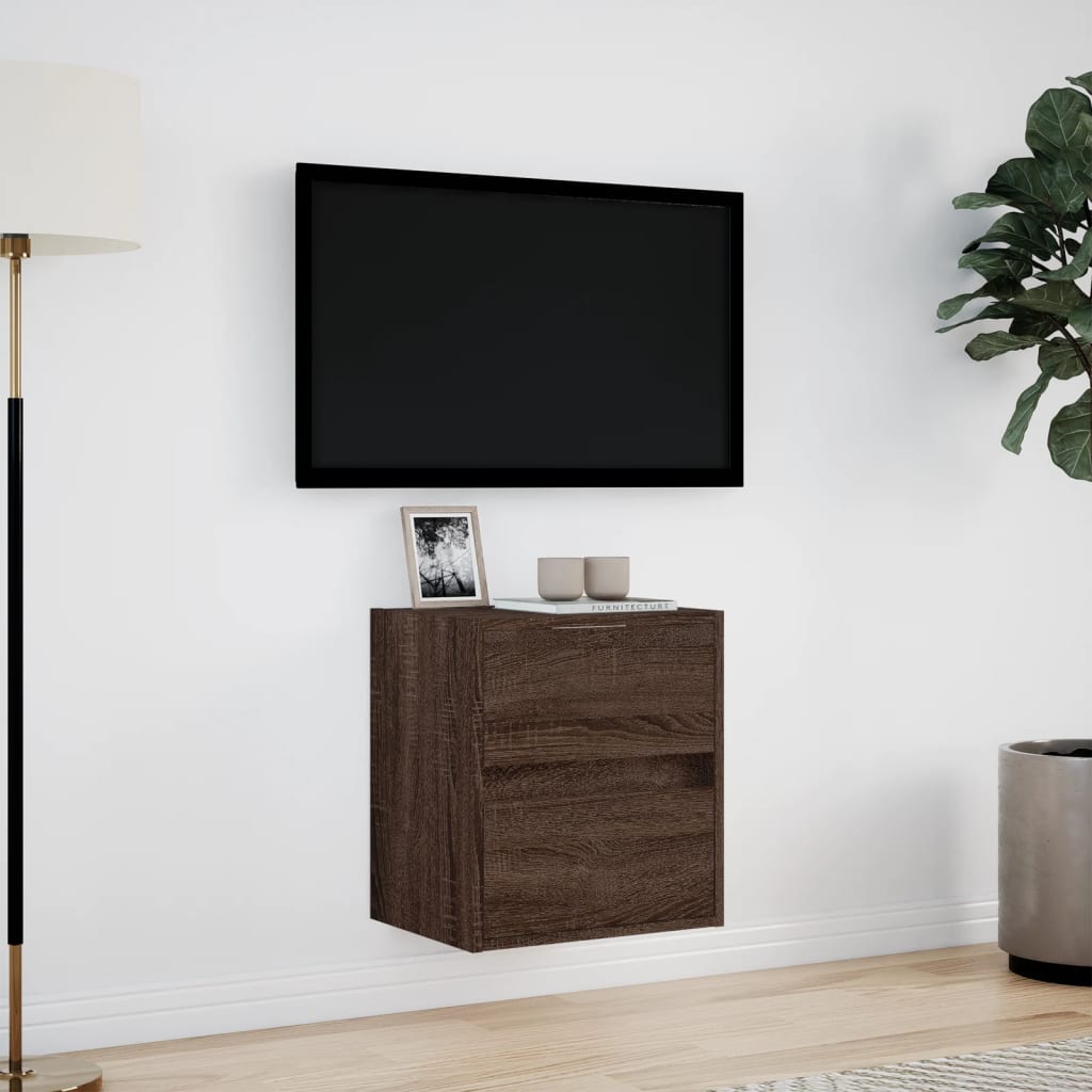 TV Wall Cabinet with LED Lights Brown Oak 41x31x45 cm