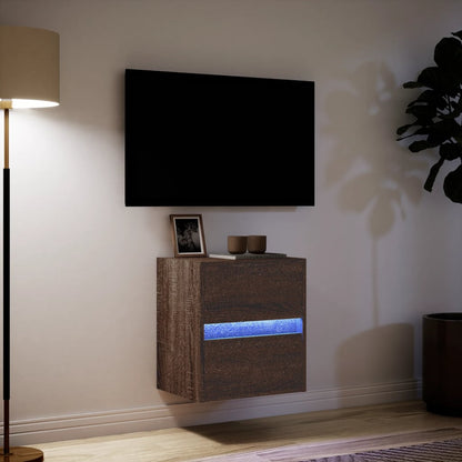 TV Wall Cabinet with LED Lights Brown Oak 41x31x45 cm