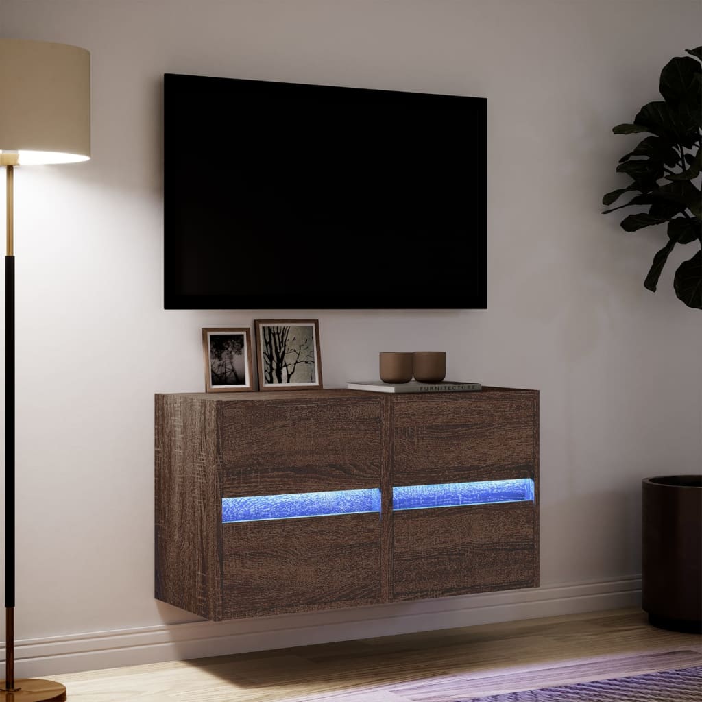 TV Wall Cabinets with LED Lights 2 pcs Brown Oak 41x31x45 cm