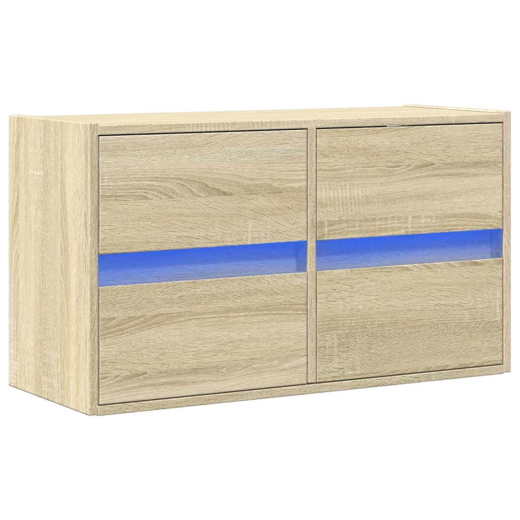 TV Wall Cabinet with LED Lights Sonoma Oak 80x31x45 cm