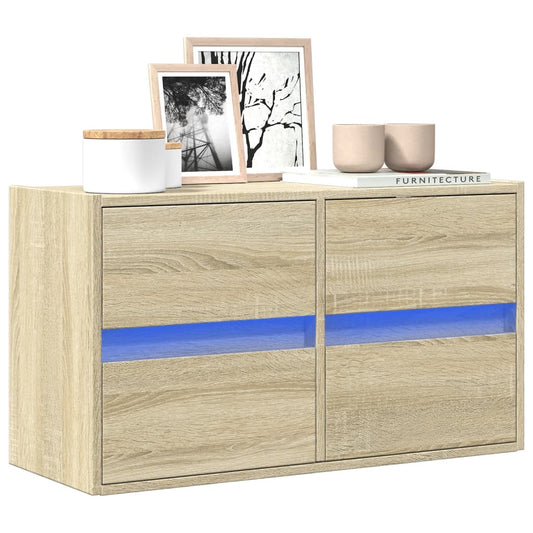 TV Wall Cabinet with LED Lights Sonoma Oak 80x31x45 cm