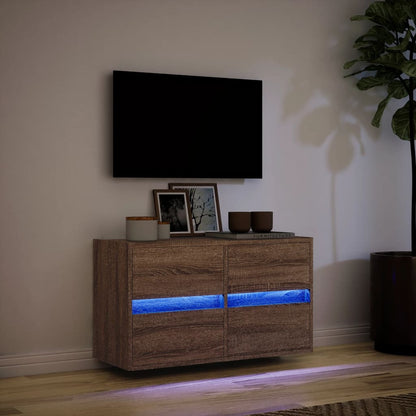 TV Wall Cabinet with LED Lights Brown Oak 80x31x45 cm