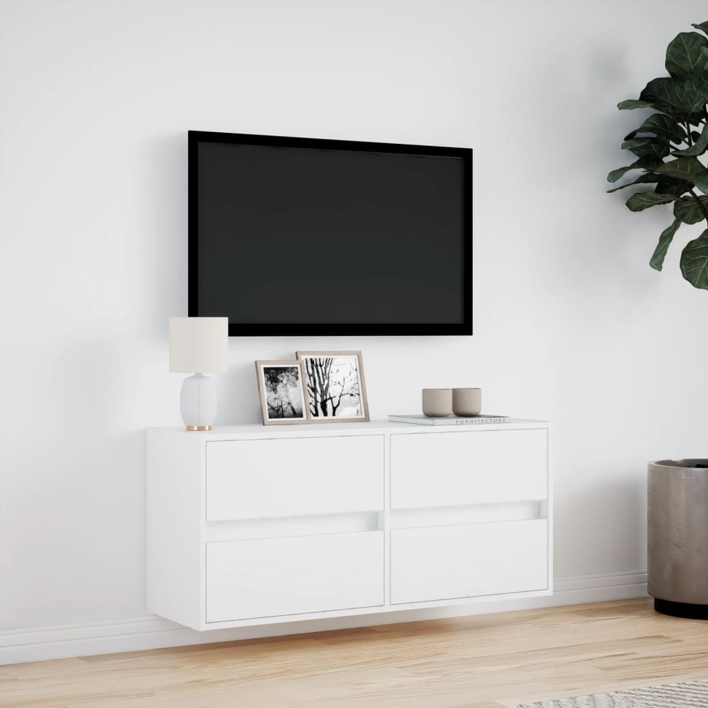 TV Wall Cabinet with LED Lights White 100x31x45 cm