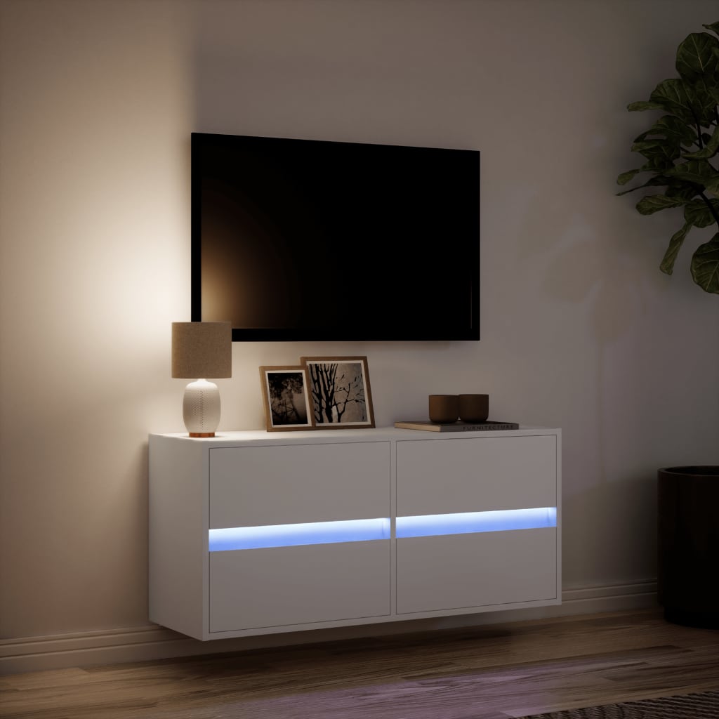 TV Wall Cabinet with LED Lights White 100x31x45 cm