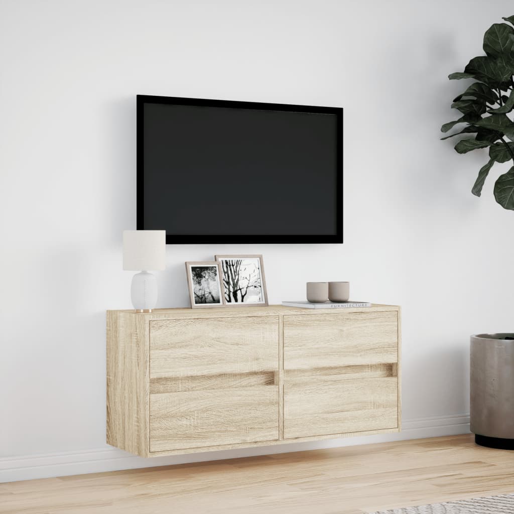 TV Wall Cabinet with LED Lights Sonoma Oak 100x31x45 cm