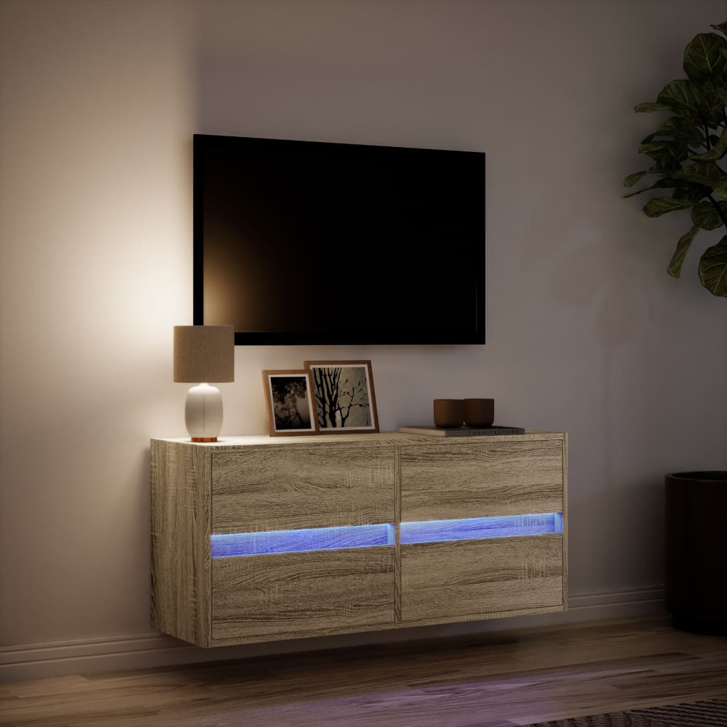 TV Wall Cabinet with LED Lights Sonoma Oak 100x31x45 cm